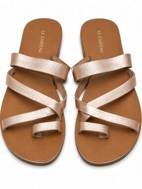 Le Chateau Leather Rose Gold Metallic Strappy Sandals Sz 8
